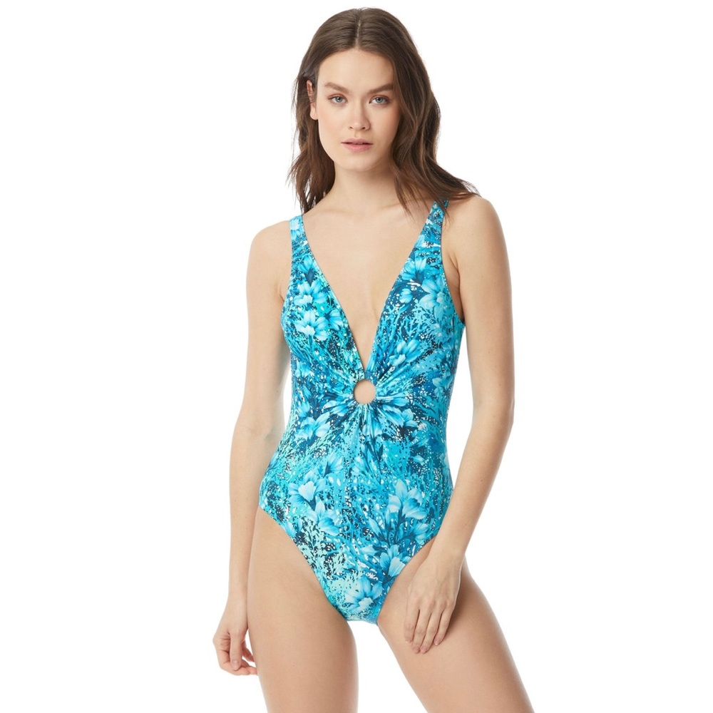Carmen Marc Valvo Deep V Neck One Piece Suimsuit